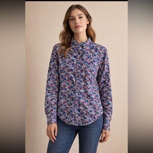 L.L. Bean Wrinkle-Free Pinpoint Oxford Shirt Woman Large Floral Relaxed Fit